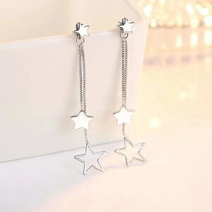 925 Sterling Silver Star Star Dangle Drop Earrings Star Long Tassel Earrings